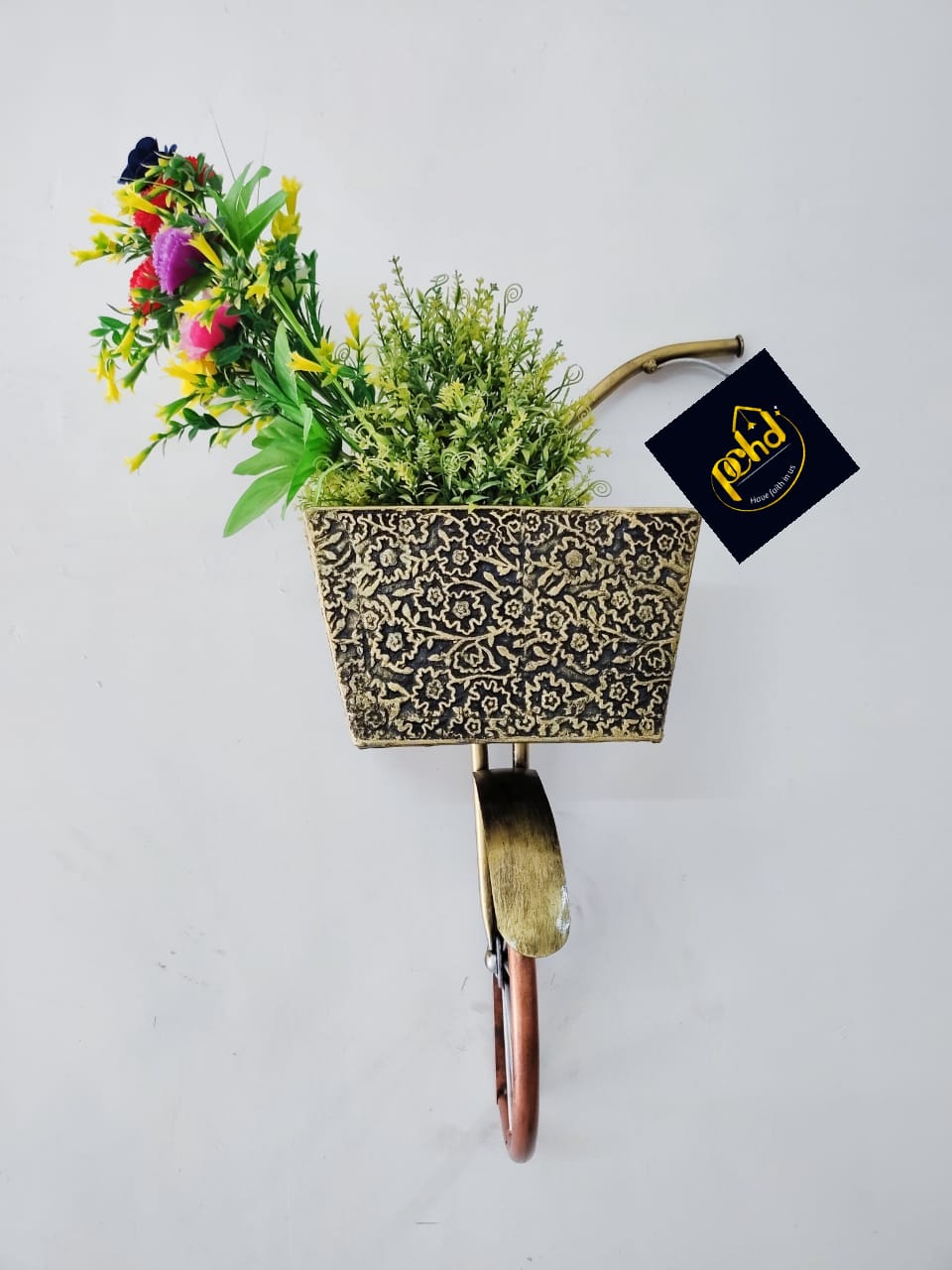 Hanging Cycle Basket, Bronze and Yellow | Stylish Wall Hanging