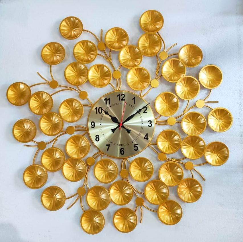 PC Home Decor | Yellow Petals Golden Wall Clock, Yellow