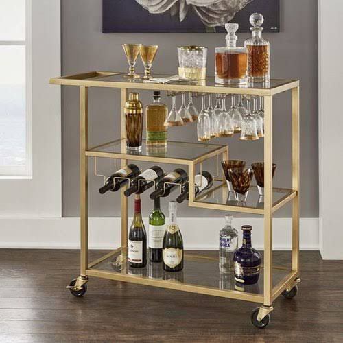 PC Home Decor | Glass Bar Movable Trolley, Gold