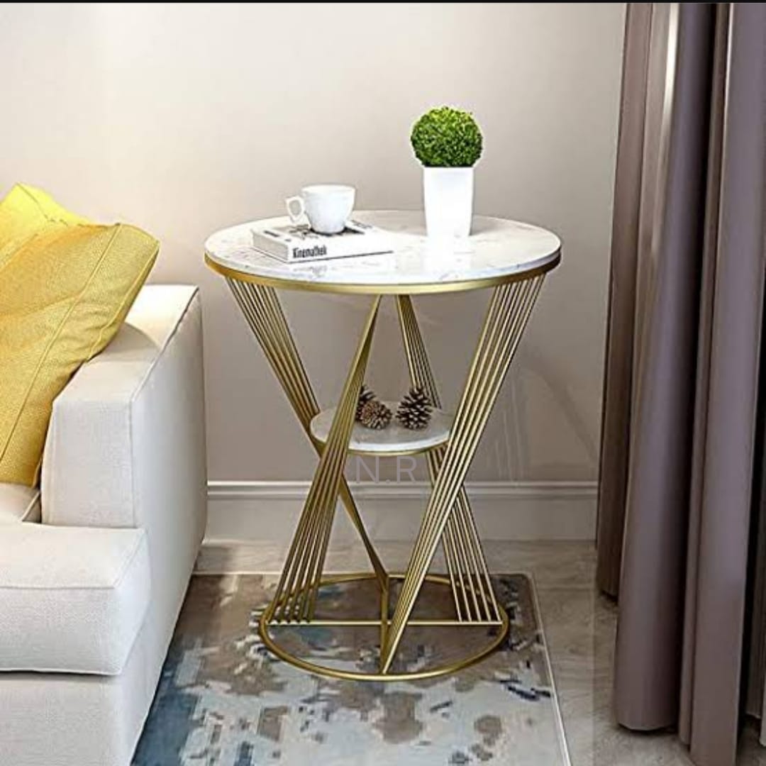 PC Home Decor | Double Marble Coffee Table, Gold and White