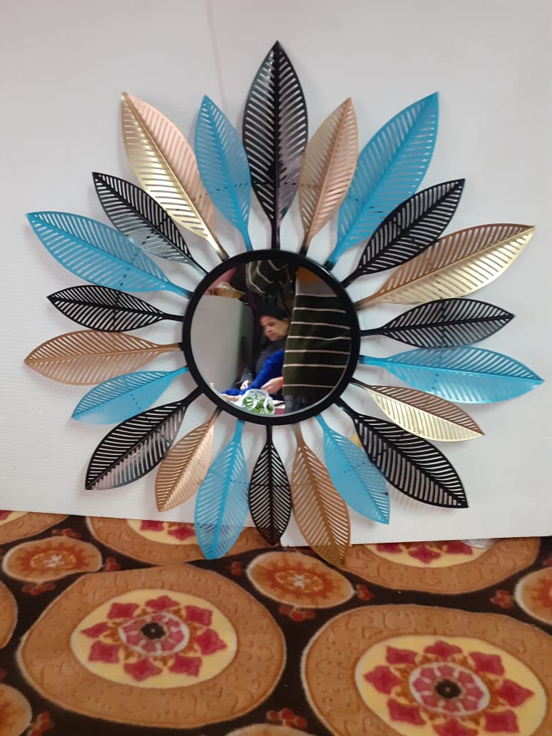 PC Home Decor | Medium Metal Sunflower Mirror, White Grey & Blue