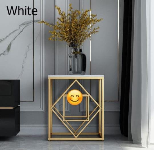 PC Home Decor | Metal Side Console Table with Marble Top, Gold and White