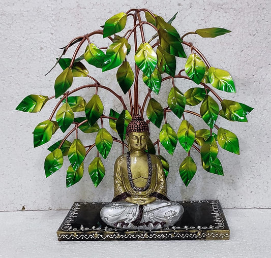 PC Home Decor | Metal Pepal Tree With Buddha, Green