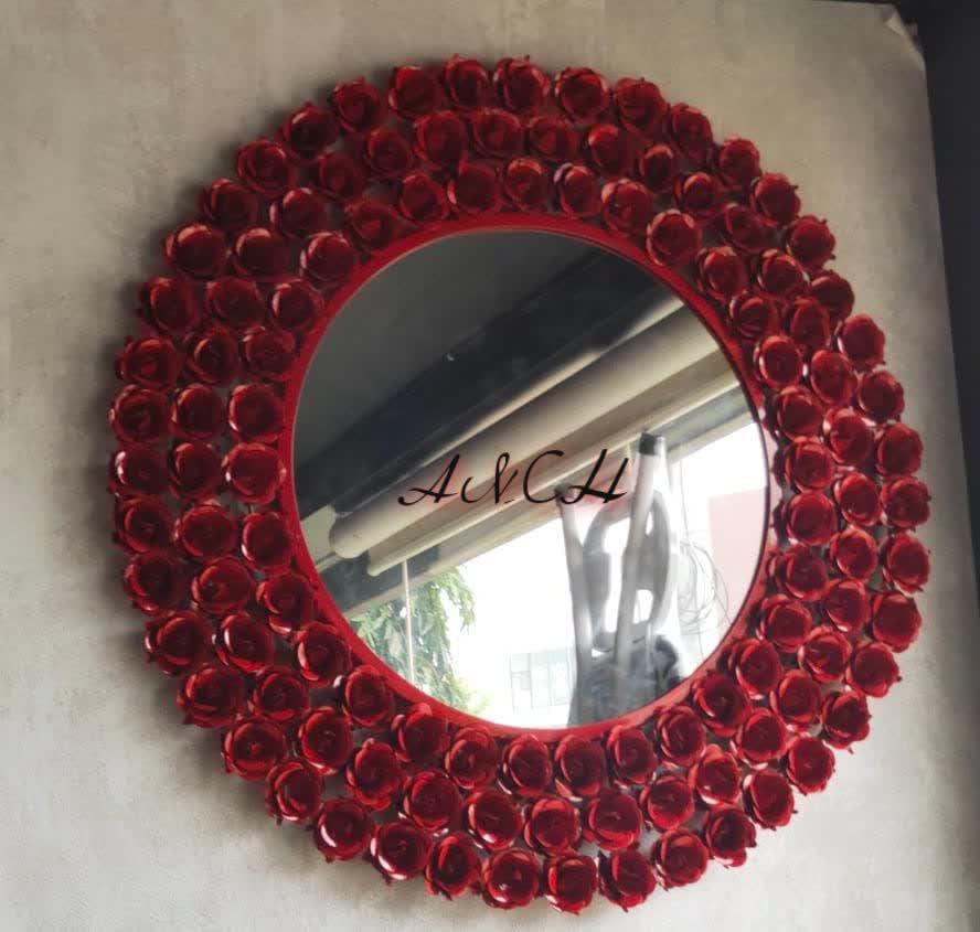 PC Home Decor | Medium Metal Rose Petals Mirror, Red