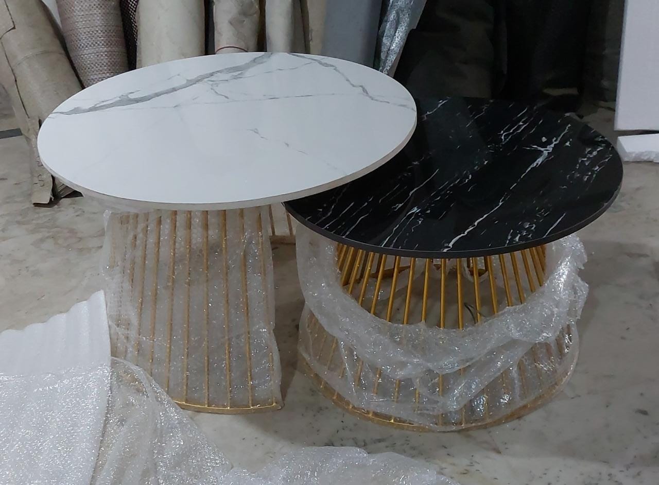 Harmonious Set of 2 Centre Table Gold, White and Black