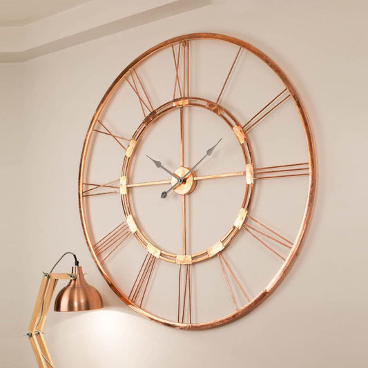 PC Home Decor | Large Hollow Roman Wall Clock, Rose Gold & Black