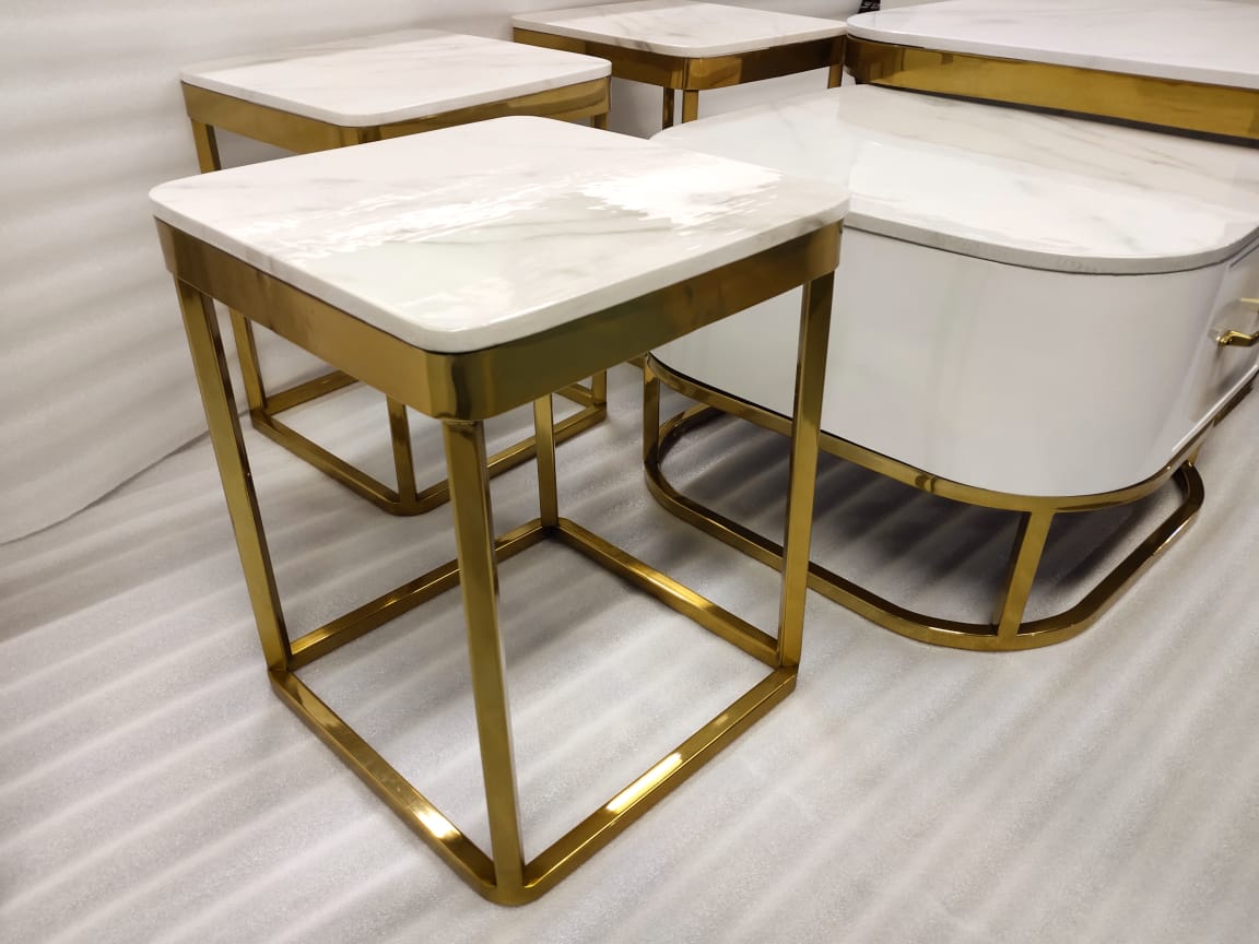 Square Centre Table set, Gold and Marble