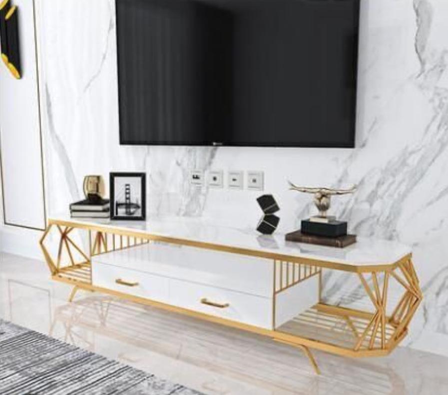 TV Cabinet | SS TV Stand | TV Unit Modern Design Two Drawer Gold  Finish