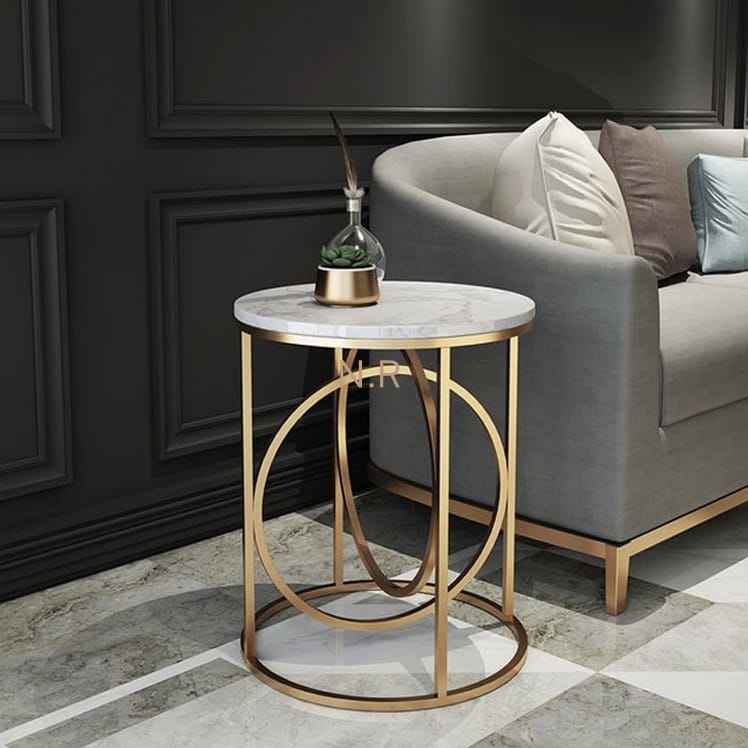 PC Home Decor | Gold Ring Side Table with Marble Top, White and Gold