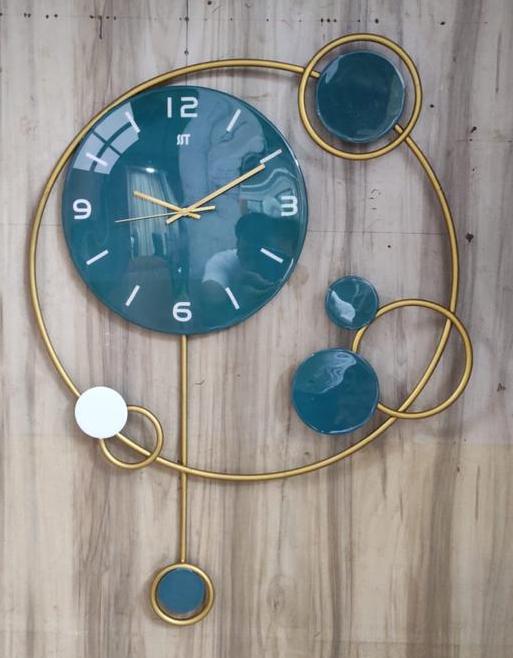 Vertical Orbit Design Wall Clock, Green and Gold