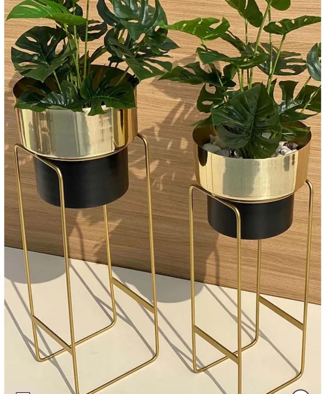 Gold Planter For Indoor - Outdoor Plants & Modern Metal Floor Tall Plant Stand for Garden, Balcony(Set Of 2)