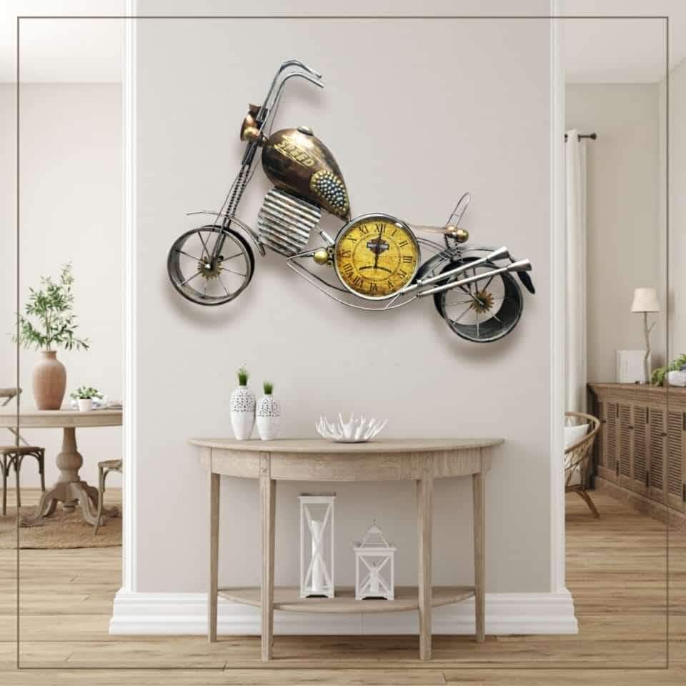 PC Home Decor | Metal Bike Clock , Blue and White