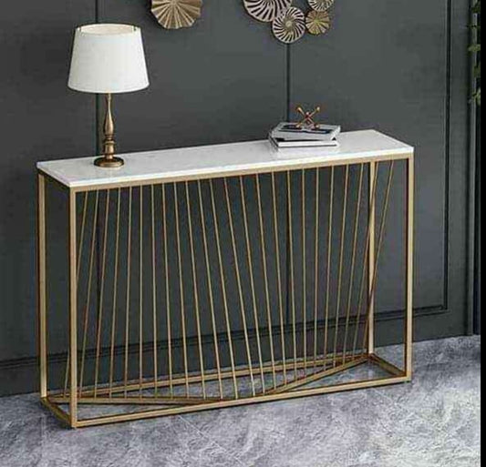 PC Home Decor | White Marble Table Top Golden Steel Table, Gold and White
