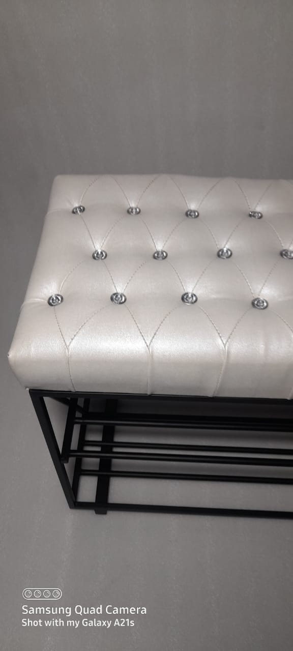 PC Home Decor | Shoe Sofa Metal Rack with Cushion Top, Black and White
