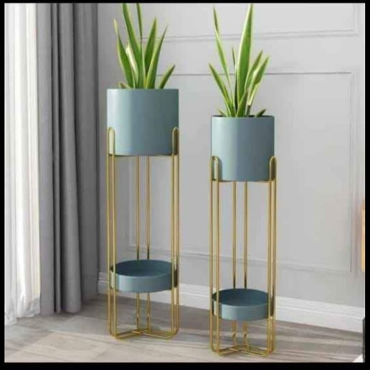 Metal Floor Gold Planter Stand With Planter Pots & Tray,Small