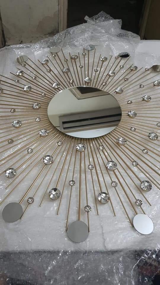 PC Home Decor | Solar System Metal Sun Beam Mirror Wall Decor, Gold