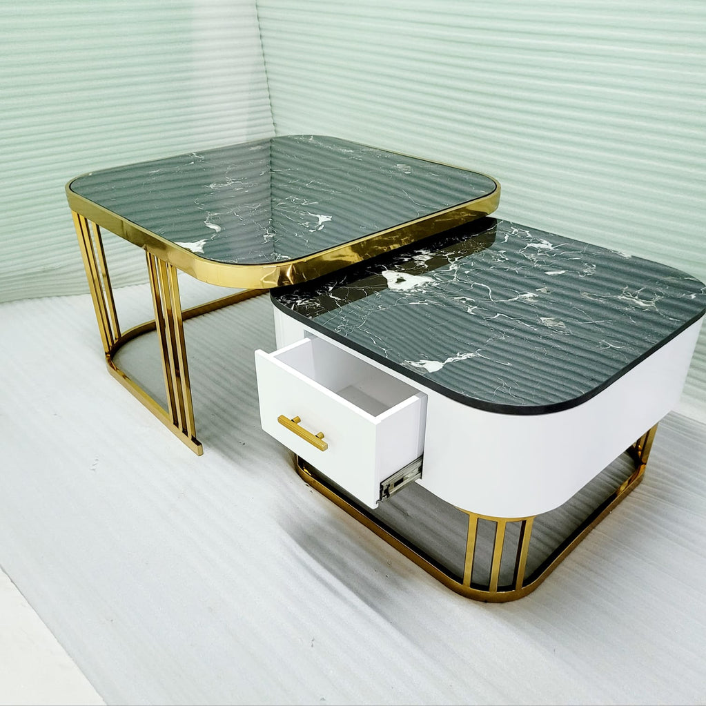 Square Nesting Centre Table With Storage Drawer