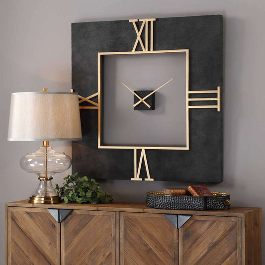 PC Home Decor | Roman Numbers Square Wall Decor, Black and Gold