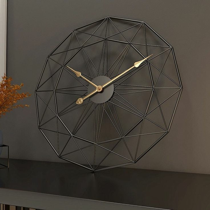 PC Home Decor | Futuristic Hollow Geometric Design Wall Clock, Black & Gold