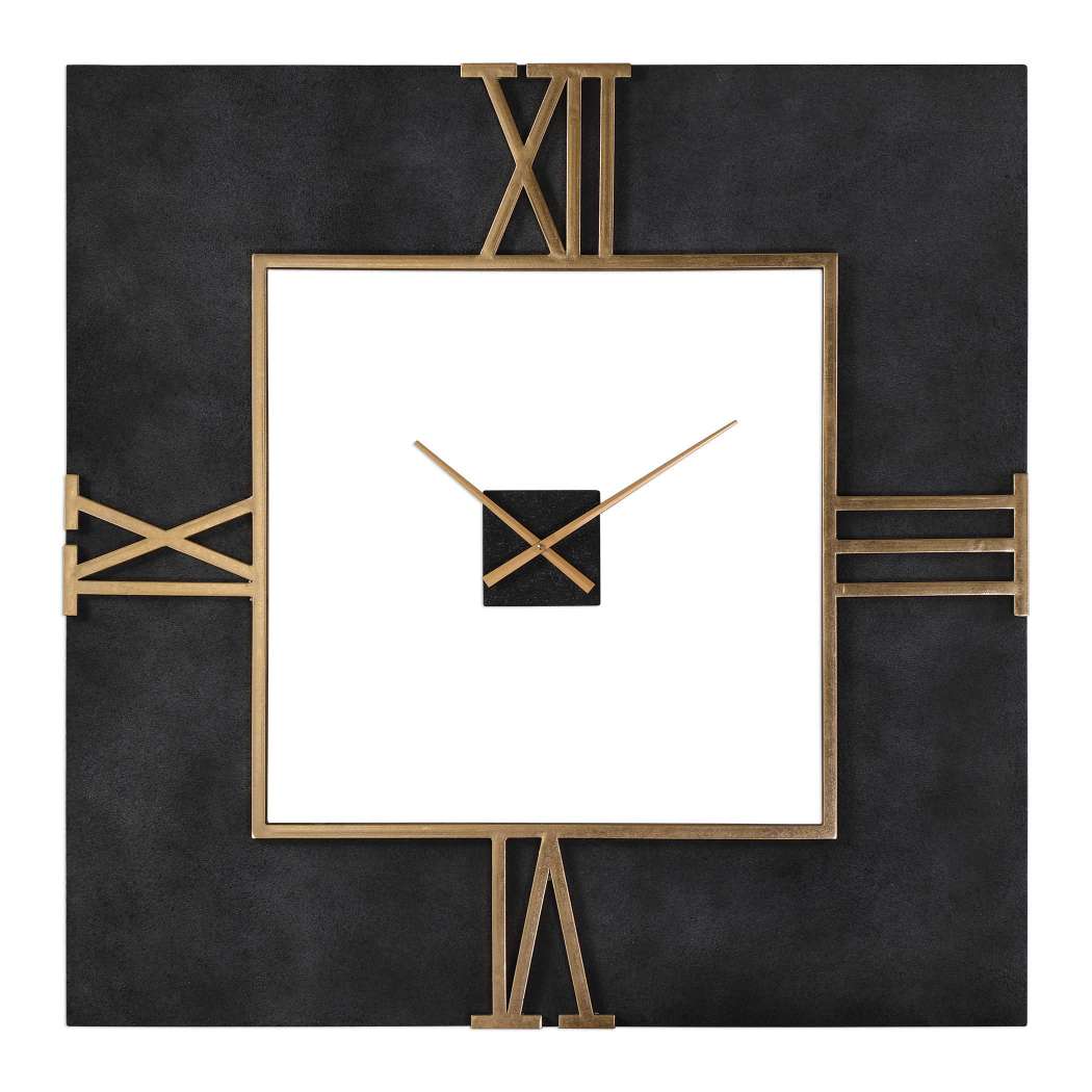 PC Home Decor | Roman Numbers Square Wall Decor, Black and Gold