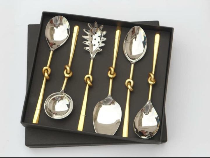 Gold Knot Style Serving Spoon Set of 6pcs In Gift Box