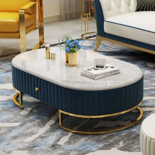 PC Home Decor | PVD Coated Steel Centre Table with Marble Top, Gold and White