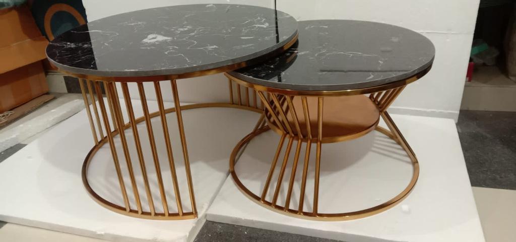 Set of 2 Stainless Steel Nesting Table With Composite Marble, Gold