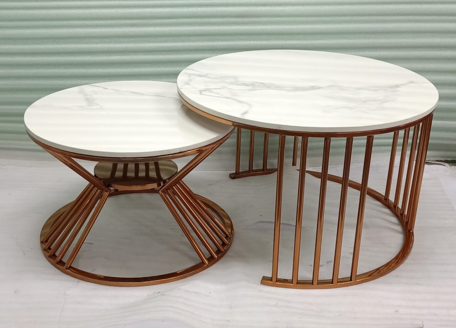 Steel Nesting Table Buy Online Set of 2 Stainless Steel Nesting Table, White and Copper ...