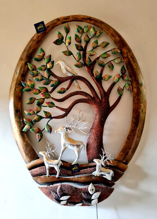 Deer With Tree Design Metal Wall Hanging Home Decor with LED Light