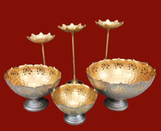 Decor Diwali Festival With Taj Urli Bowl with Lotus Stand, white (set of 6pcs)