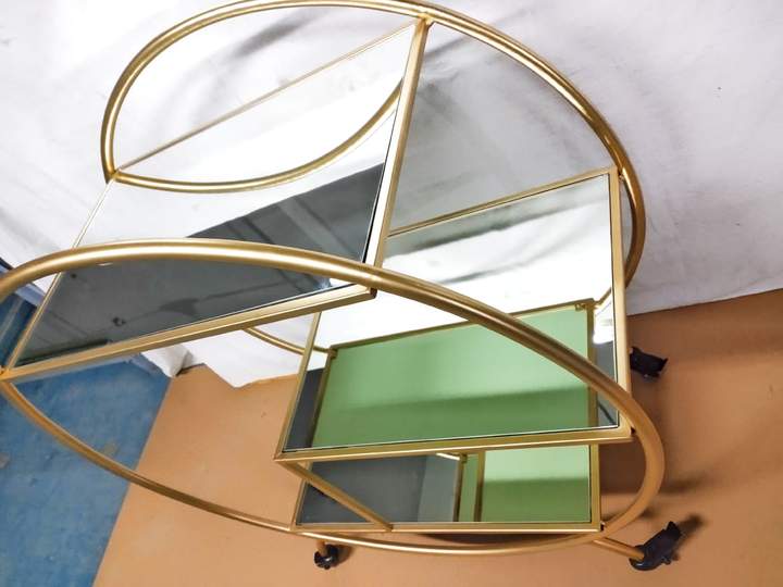 Circular Piped Shaped Movable Bar Trolley, Gold