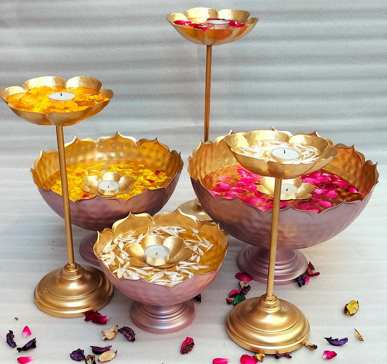 PC Home Decor | 6 Piece Taj Urli With Candle, Pink
