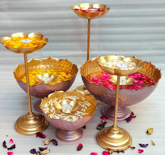 PC Home Decor | 6 Piece Taj Urli With Candle, Pink