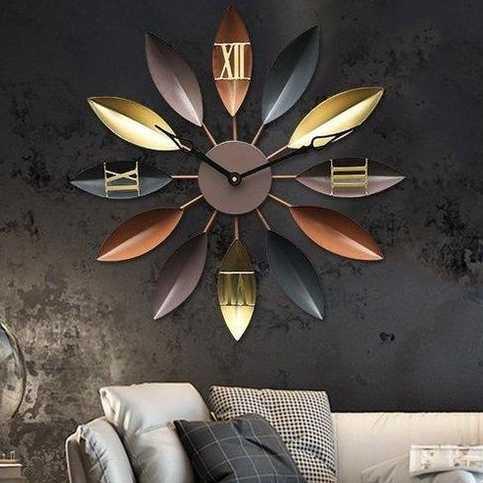 Large Metal Leaf Clock, Red and Gold