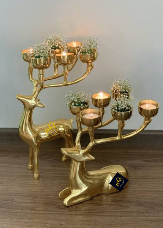 PC Home Decor | Set of 2 Metal Reindeer Candle Holder, Gold