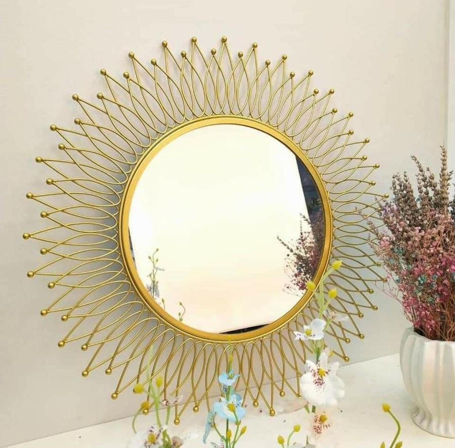 PC Home Decor | Circular Metal Sun Mirror Wall Decor, Gold