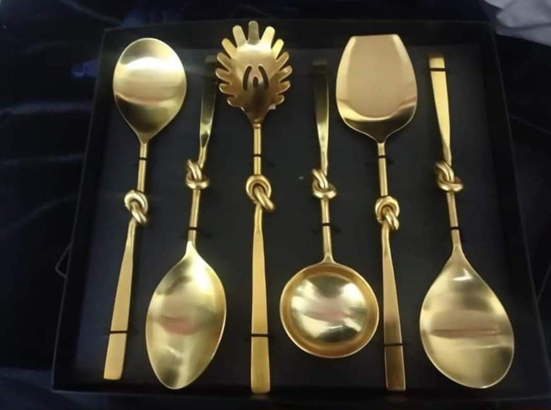 Gold Stylish Knot Serving Spoon Set of 6pcs With Gift Box