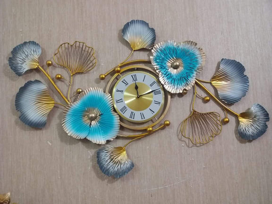 PC Home Decor | Flower Wall Clock, Blue and Gold