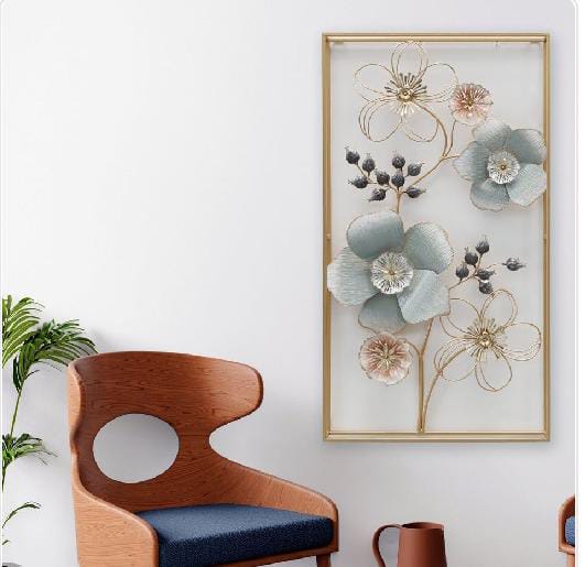 Designer Elegant Floral Metal Frame Wall Hanging Art