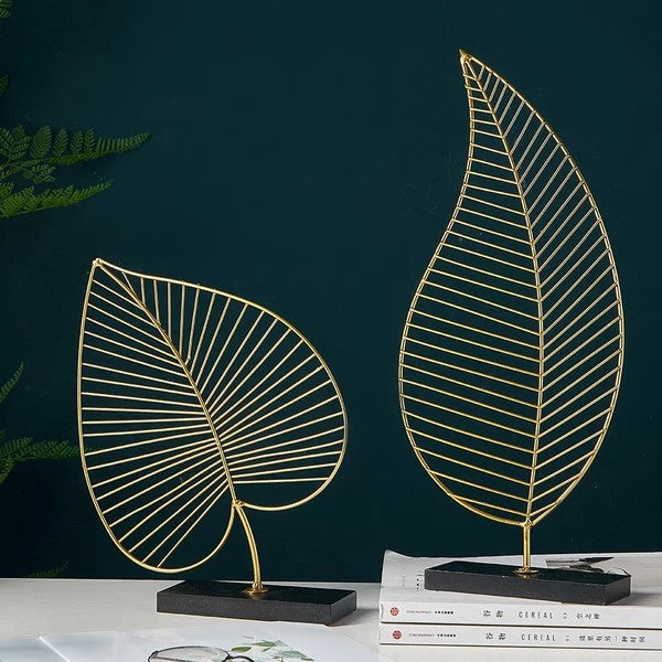 PC Home Decor | Hollow Metal Leaf Table Decor, Gold