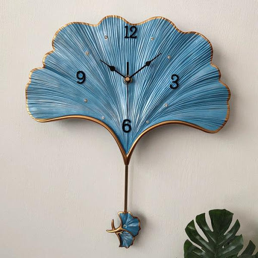 PC Home Decor | Blossoming Flower Wall Clock, Cerulean & Gold