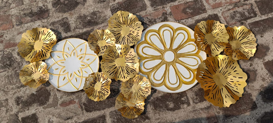 Metal White and Golden Flower Wall Art Set