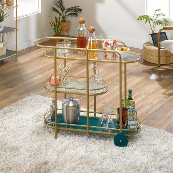 PC Home Decor | Oval Shape Bar Trolly, Gold