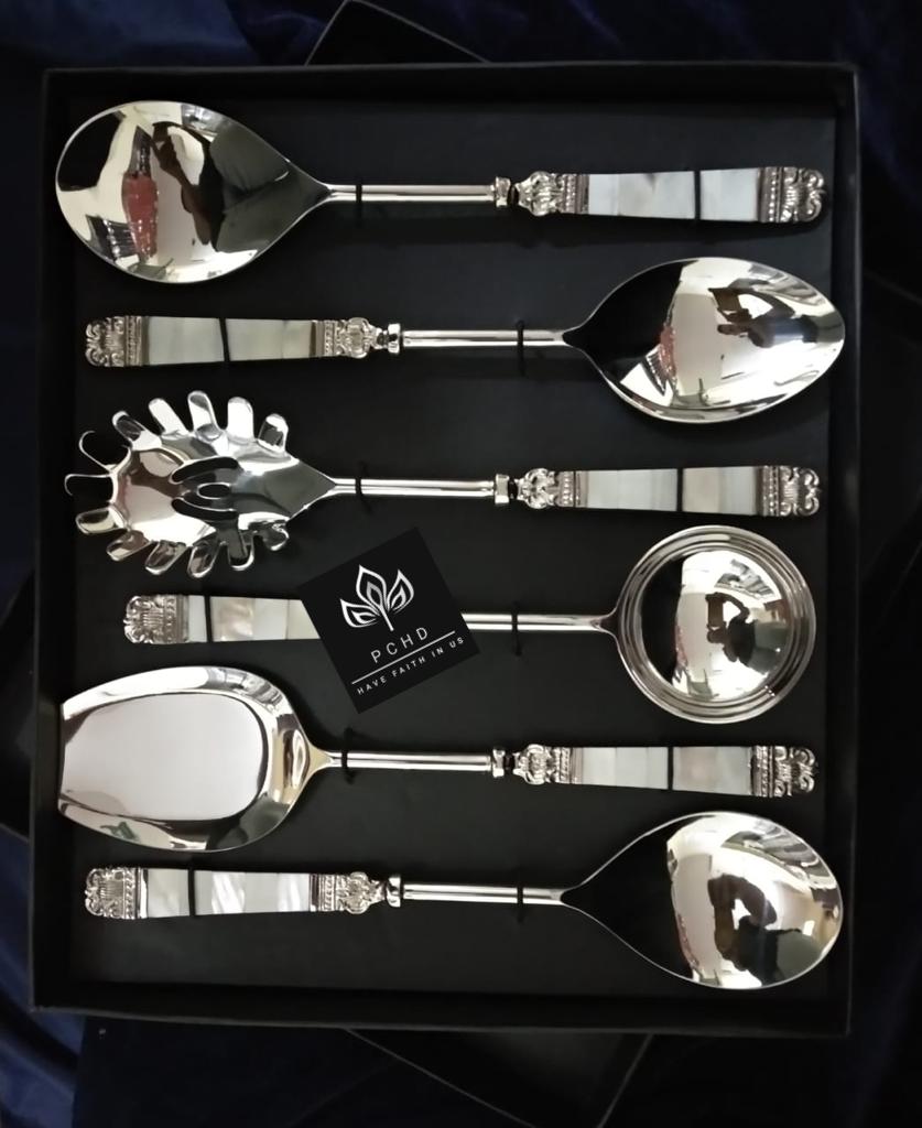 Flatware Mother of pearl Stainless Steel Spoon Serving Spoons( Set of 6pcs)