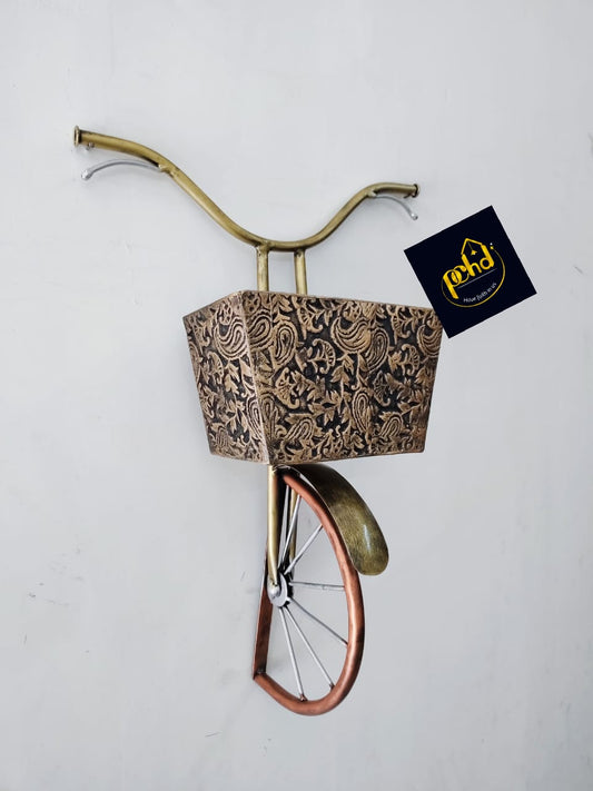 PC Home Decor | Metal Hanging Bicycle with Floral Basket Wall Decor, Bronze