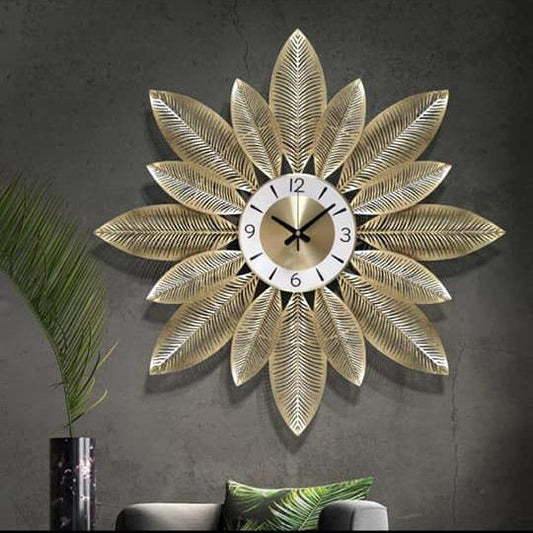 PC Home Decor | Large Leaf Wall Clock, Light Gold