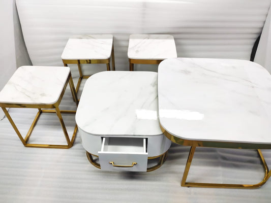 PC Home Decor | Square Centre Table set, Gold and Marble