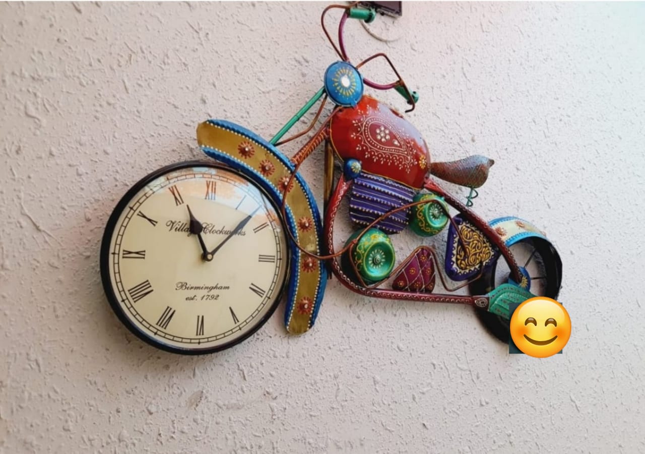 PC Home Decor | Designer Bike Clock , Red and Gold