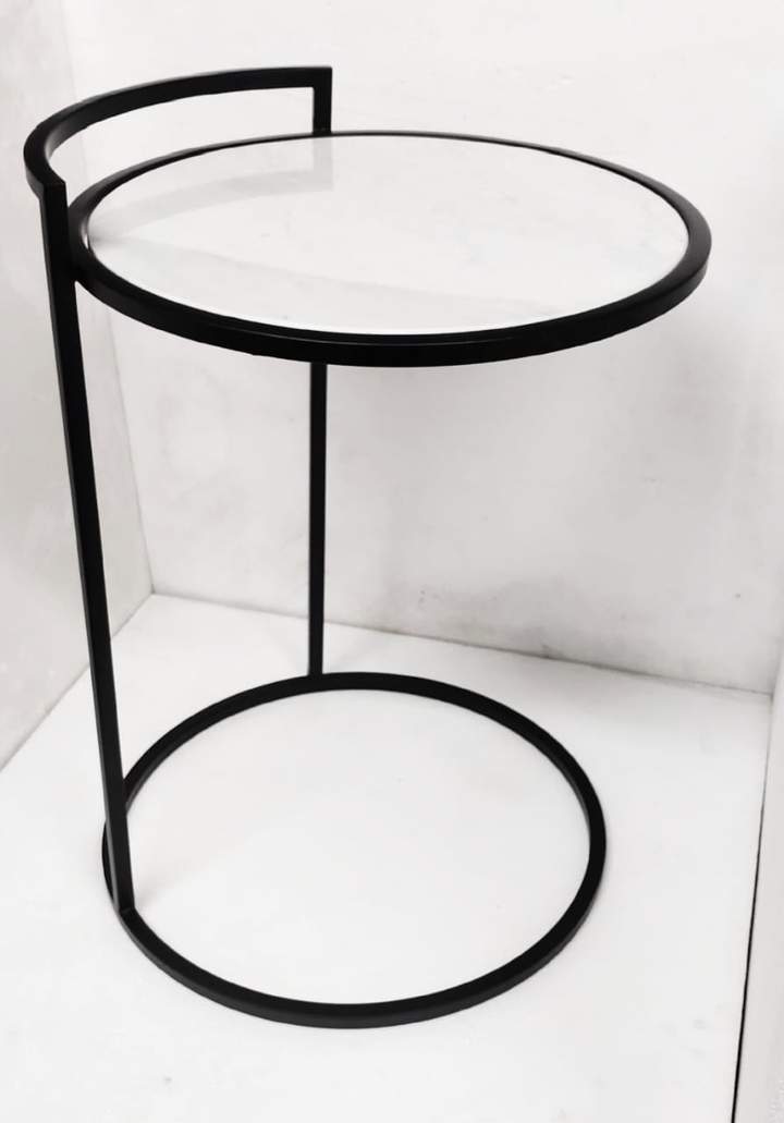 PC Home Decor | Round Table with White Marble Top, Black and White