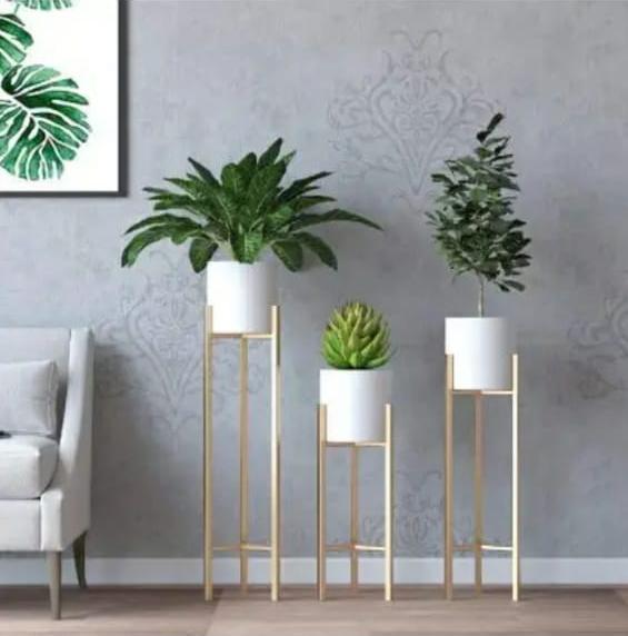 Nordic Flower Stand?¨Electroplated White Planters(Set of 3), White and Gold